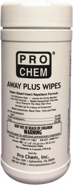 Pro Chem Pack of (6) 40-Sheet Containers 25% DEET Towelettes - 253001