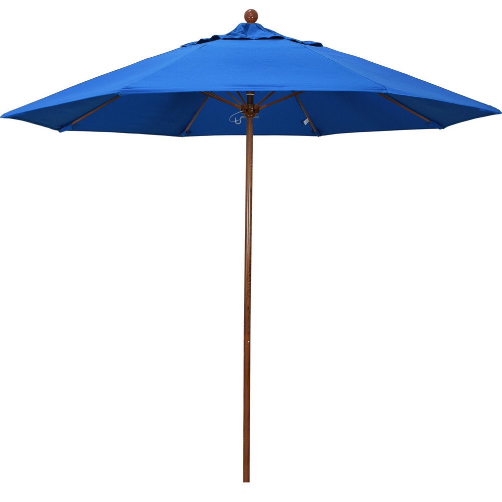 California Umbrella Patio Umbrella: 108" Dia, 8.583' High, Olefin, Teak, Aluminum Frame - 194061627341