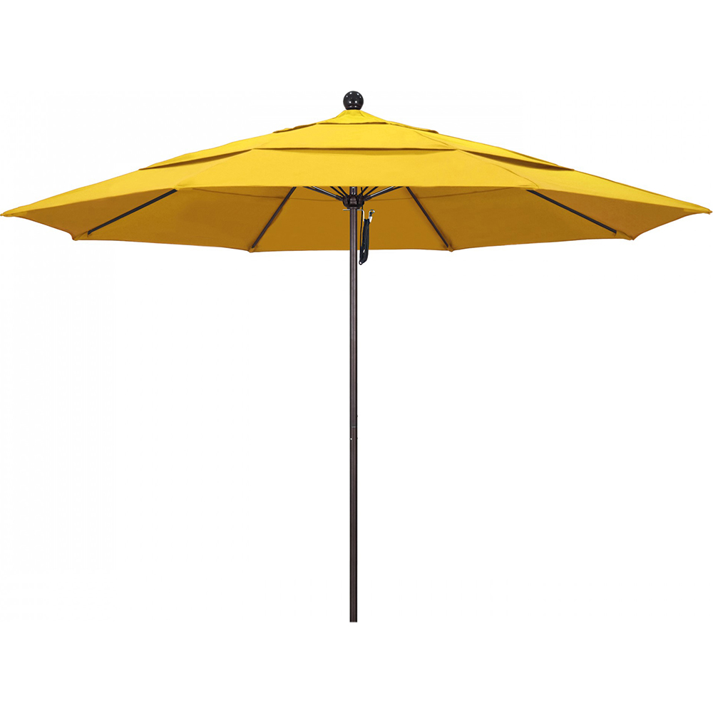 California Umbrella Patio Umbrella: 132" Dia, 11' High, Solution Dyed Polyester, Black, Aluminum & Fiberglass Frame - 194061357408