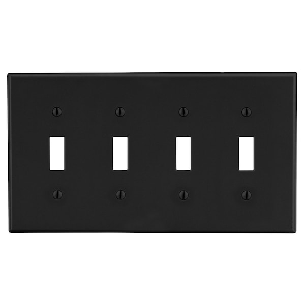 Hubbell Wiring Device-Kellems Wallplate, Mid-Size 4-Gang, 4) Toggle, Black - PJ4BK