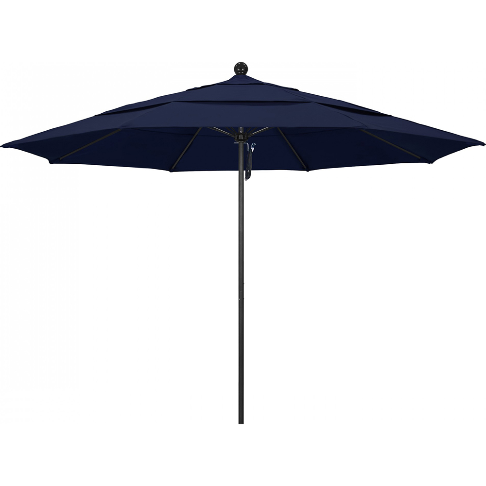 California Umbrella Patio Umbrella: 132" Dia, 11' High, Solution Dyed Polyester, Navy Blue, Aluminum & Fiberglass Frame - 194061357576