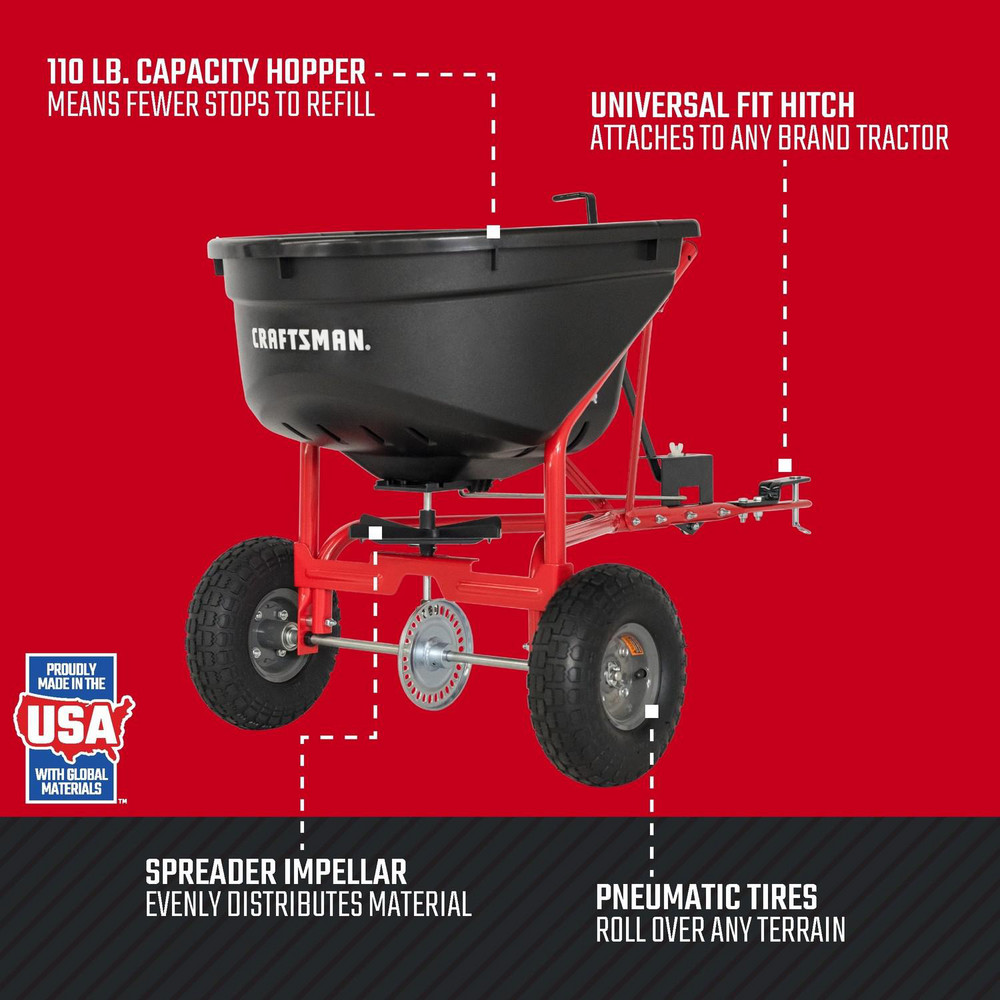 Craftsman Landscape Spreaders: Tow-Behind, None, Pneumatic - CMXGZBF7124571