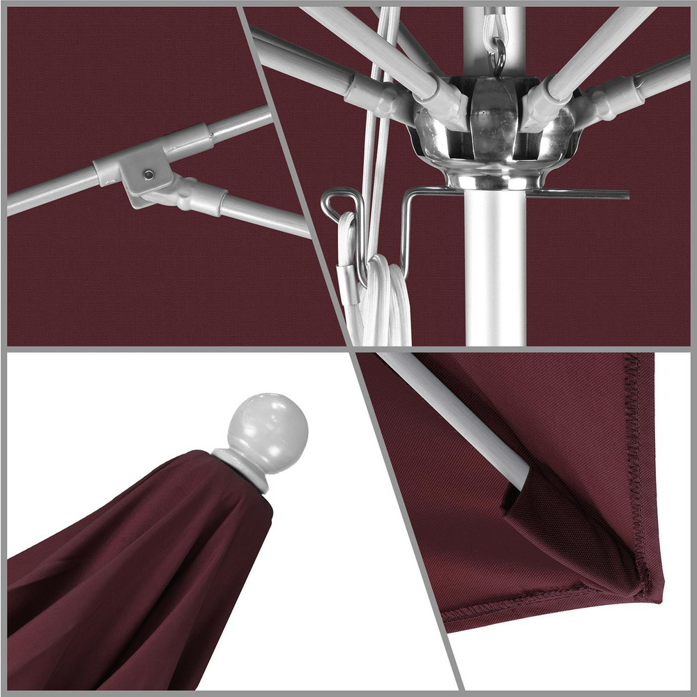 California Umbrella Patio Umbrella: 108" Dia, 8.583' High, Pacifica, Burgundy, Aluminum Frame - 194061626726