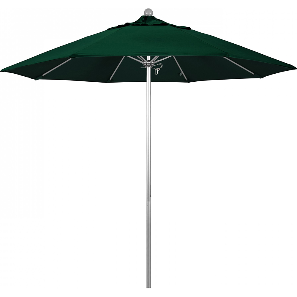 California Umbrella Patio Umbrella: 108" Dia, 9' High, Solution Dyed Polyester, Hunter Green, Aluminum & Fiberglass Frame - 194061358016