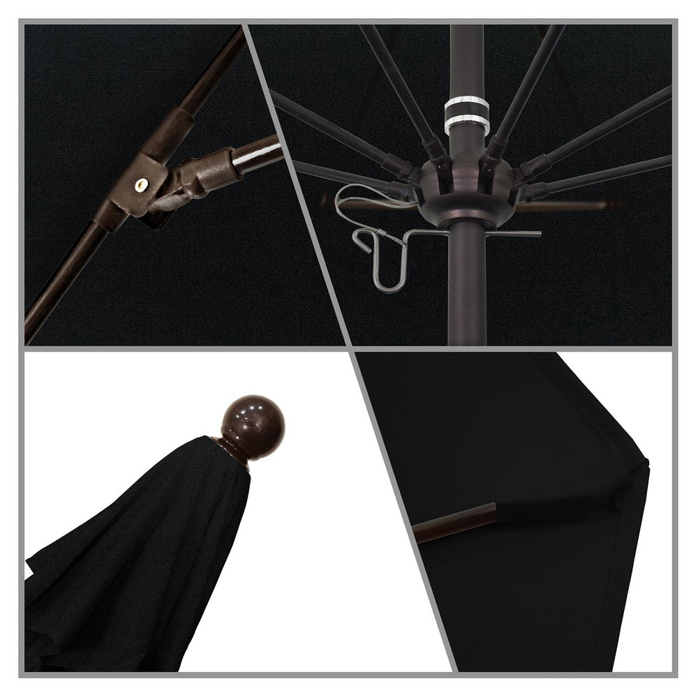 California Umbrella Patio Umbrella: 90" Dia, 8' High, Pacifica, Black, Aluminum Frame - 194061620403