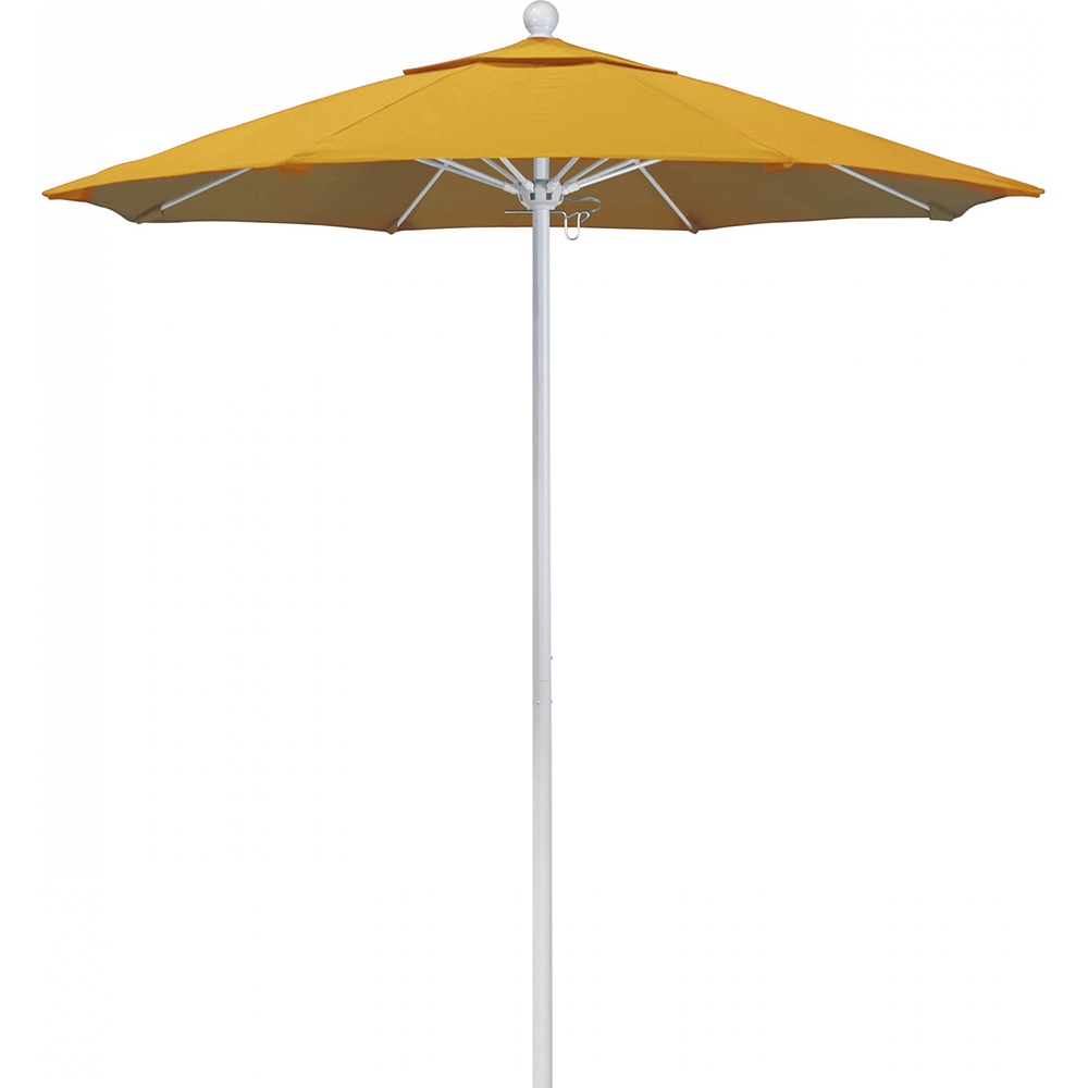 California Umbrella Patio Umbrella: 90" Dia, 7.5' High, Solution Dyed Polyester, Lemon Yellow, Aluminum & Fiberglass Frame - 194061357941