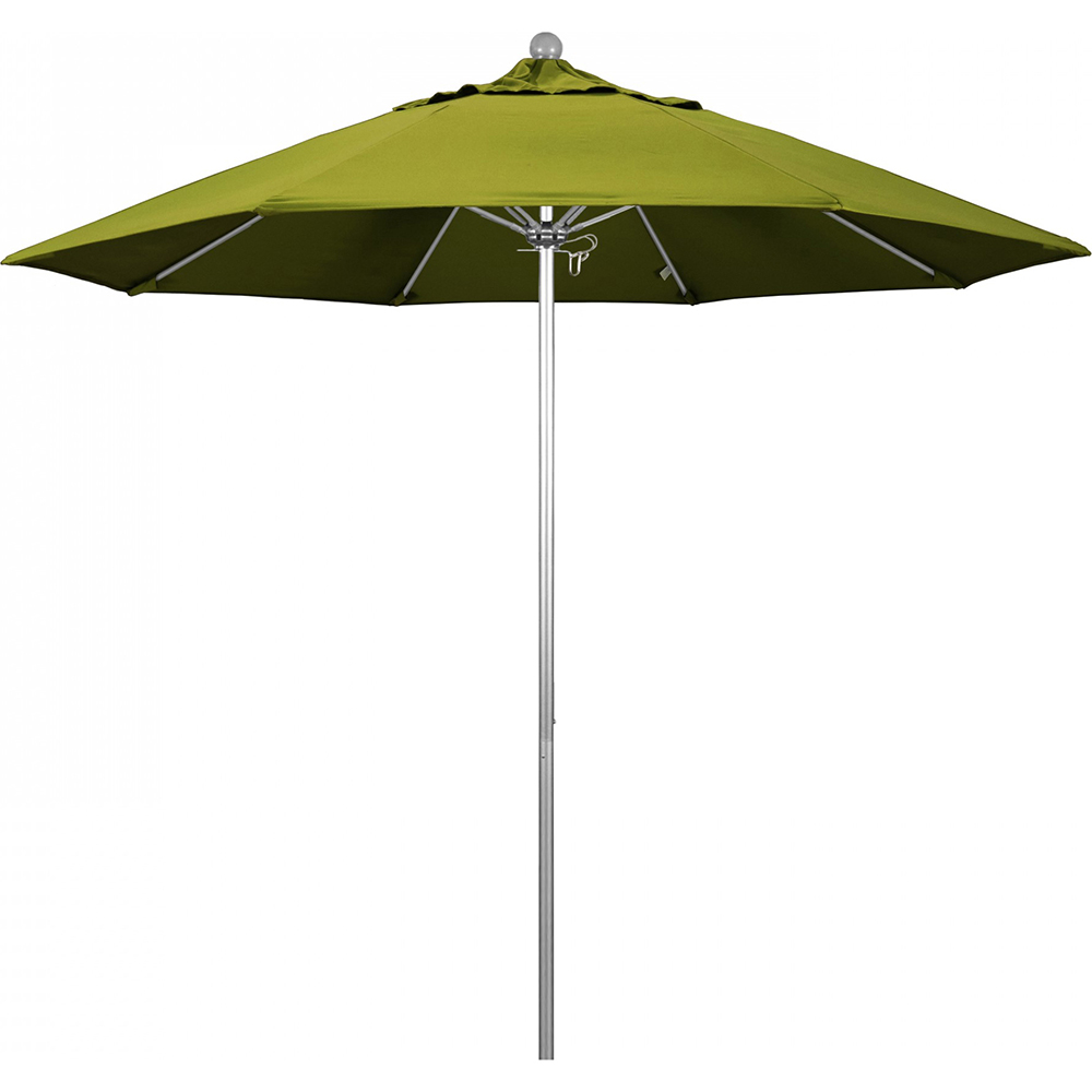 California Umbrella Patio Umbrella: 108" Dia, 9' High, Solution Dyed Polyester, Kiwi, Aluminum & Fiberglass Frame - 194061358306