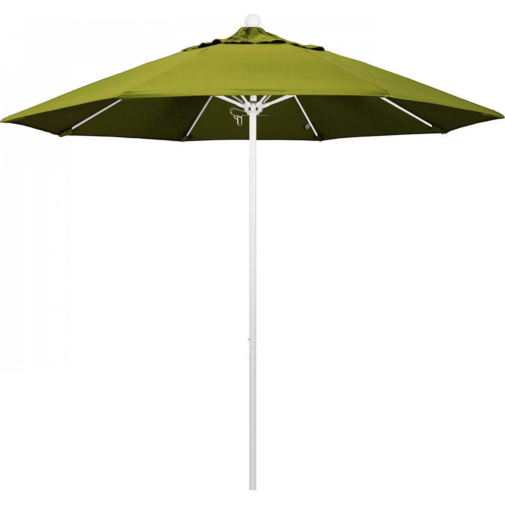 California Umbrella Patio Umbrella: 108" Dia, 9' High, Solution Dyed Polyester, Kiwi, Aluminum & Fiberglass Frame - 194061358306