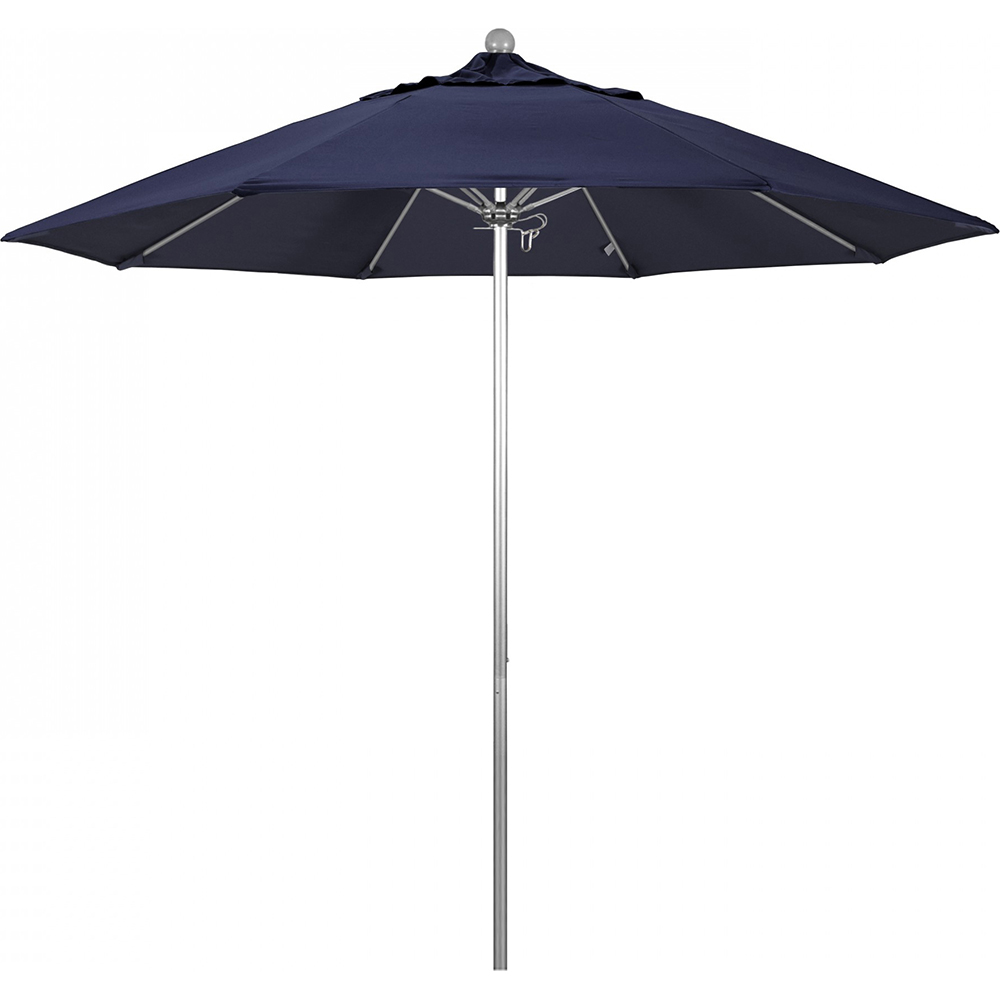 California Umbrella Patio Umbrella: 108" Dia, 9' High, Solution Dyed Polyester, Navy Blue, Aluminum & Fiberglass Frame - 194061358023