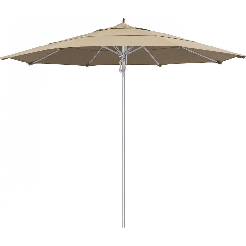 California Umbrella Patio Umbrella: 132" Dia, 11' High, Solution Dyed Acrylic, Natural, Aluminum & Fiberglass Frame - 194061358603