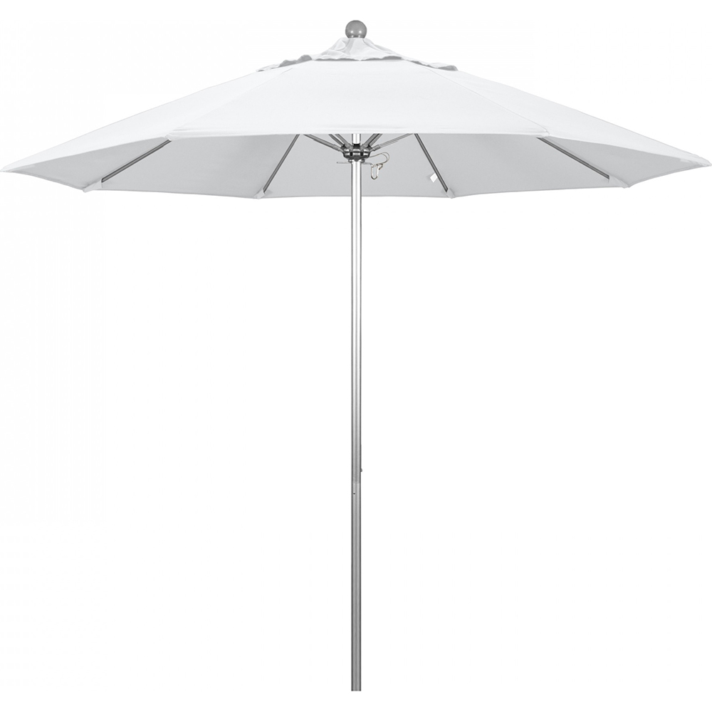 California Umbrella Patio Umbrella: 108" Dia, 9' High, Solution Dyed Polyester, White, Aluminum & Fiberglass Frame - 194061358221