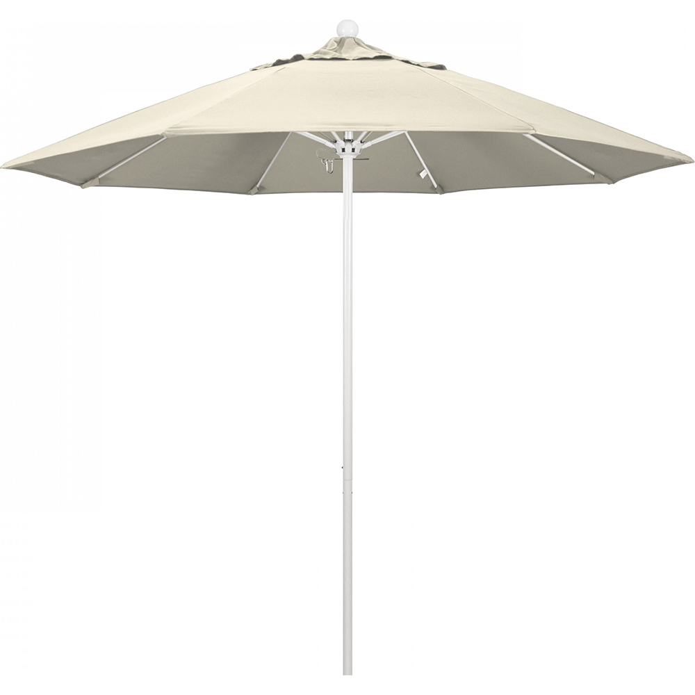 California Umbrella Patio Umbrella: 108" Dia, 9' High, Solution Dyed Polyester, Antique Beige, Aluminum & Fiberglass Frame - 194061358047