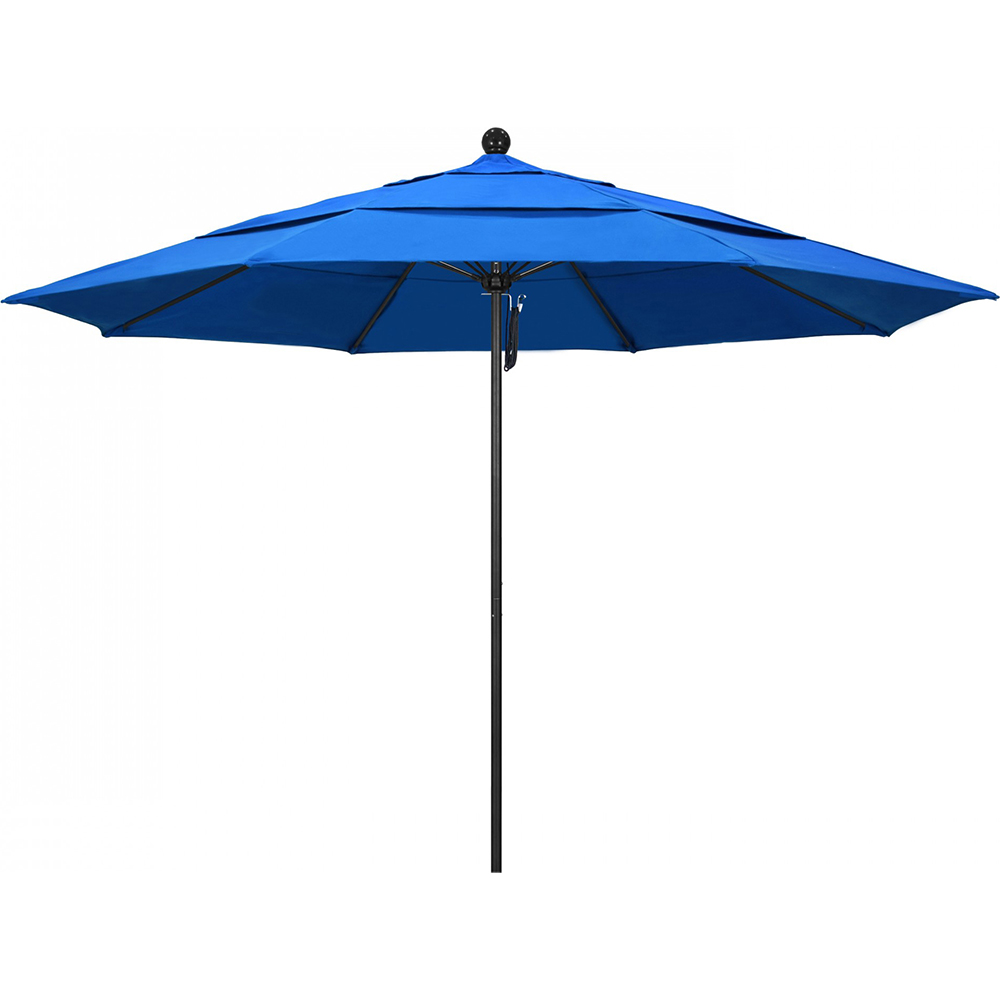 California Umbrella Patio Umbrella: 132" Dia, 11' High, Solution Dyed Polyester, Royal Blue, Aluminum & Fiberglass Frame - 194061357545