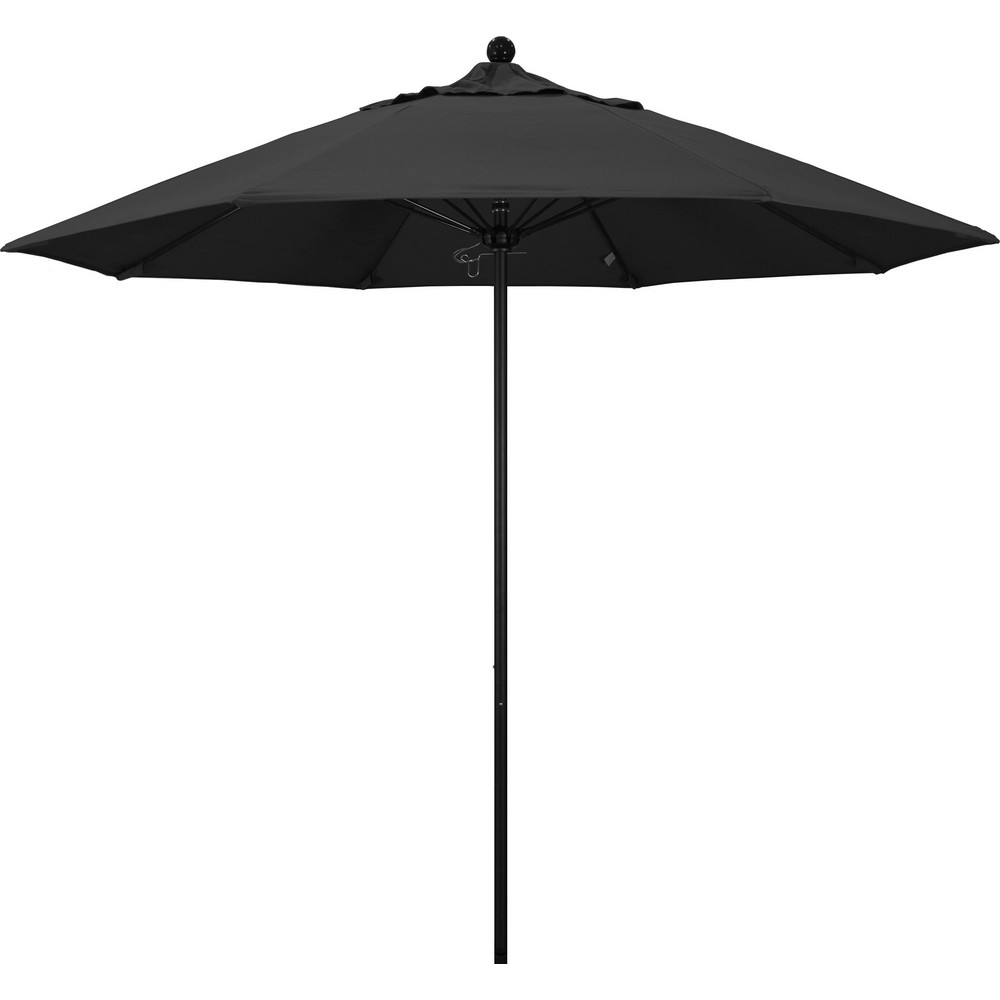 California Umbrella Patio Umbrella: 90" Dia, 8' High, Pacifica, Black, Aluminum Frame - 194061620977