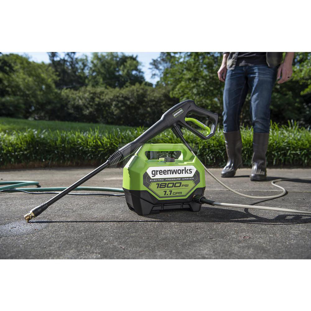 Greenworks Pressure Washer: 1,800 psi, 1 GPM, Electric, Cold Water - 5110202VT
