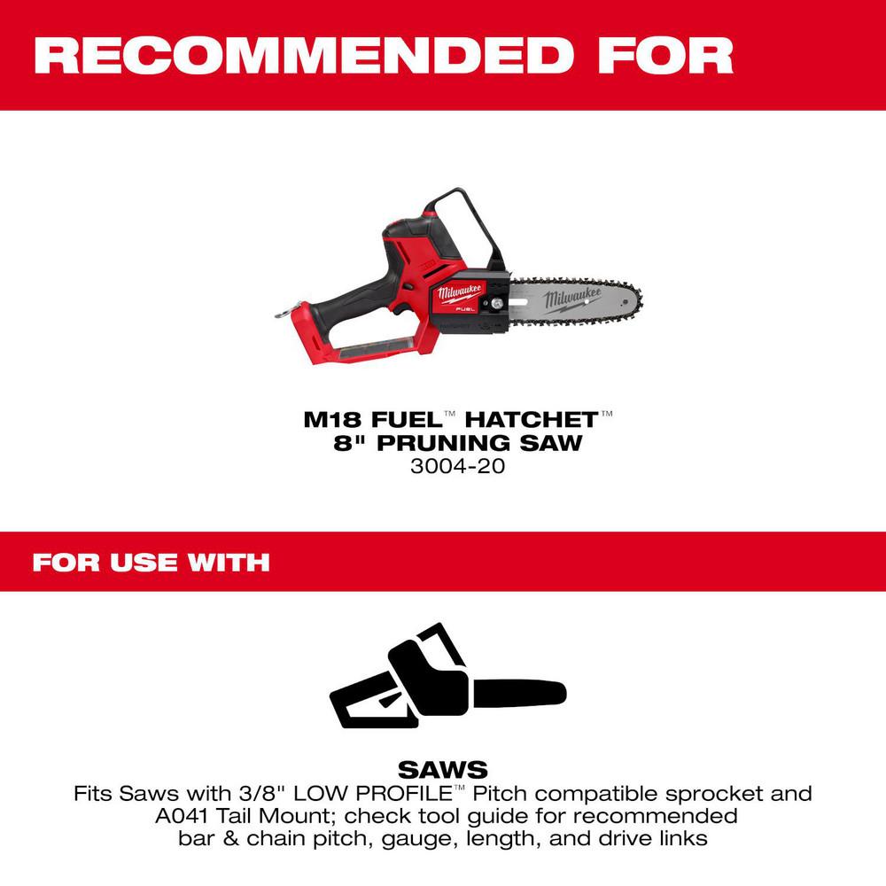 Milwaukee Tool Outdoor Power Equipment Accessories: Accessory Type: Chain and Bar; For Use With: M18 FUEL™ HATCHET™ 8" Pruning Saw (3004-20) - 49-16-2818