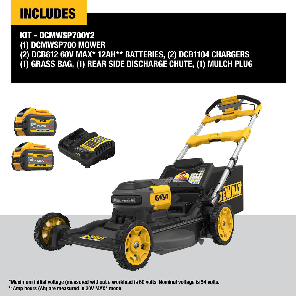DeWALT Lawn Mowers: Mower Type: Walk Behind; Power Type: Battery; Cutting Width: 21 in - DCMWSP700Y2