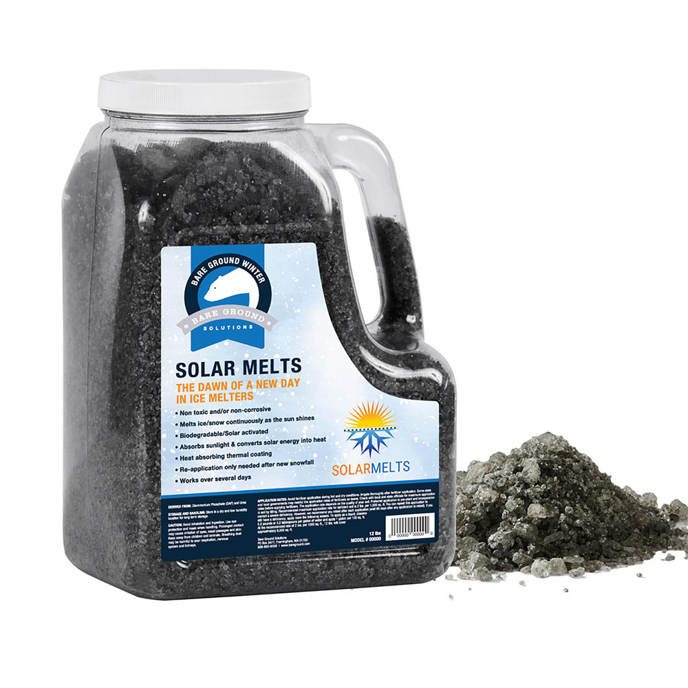 Bare Ground Solutions The dawn of a new day in ice melters. Bare Ground has applied a new revolutionary nano technology to winter ice melt. The special heat absorbing thermal coating works continuously as the sun shines to convert solar energy (sunshine) into heat. This new biodegradable, non toxic, non corrosive and non staining ice melter will continue to work over several days as the sun shines. Re-application is only necessary after a new snowfall - BGSM-12