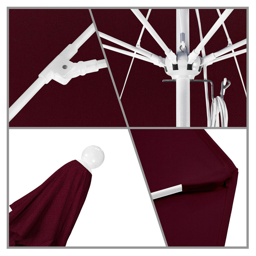 California Umbrella Patio Umbrella: 90" Dia, 8' High, Pacifica, Burgundy, Aluminum Frame - 194061620687