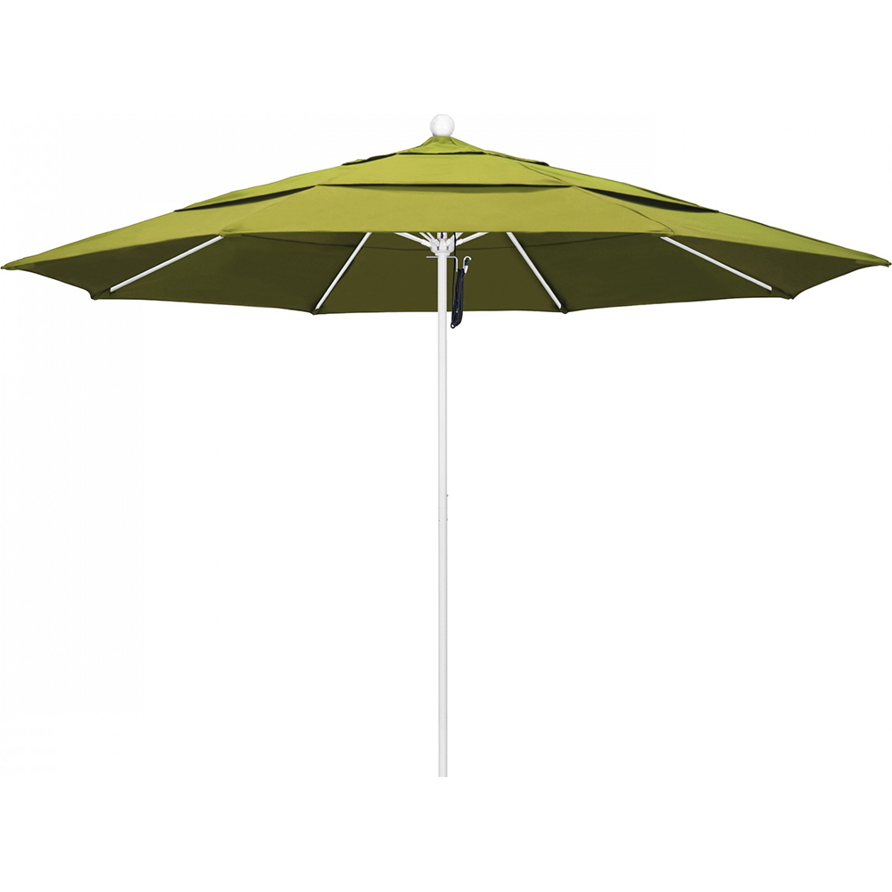 California Umbrella Patio Umbrella: 132" Dia, 11' High, Solution Dyed Polyester, Kiwi, Aluminum & Fiberglass Frame - 194061357637