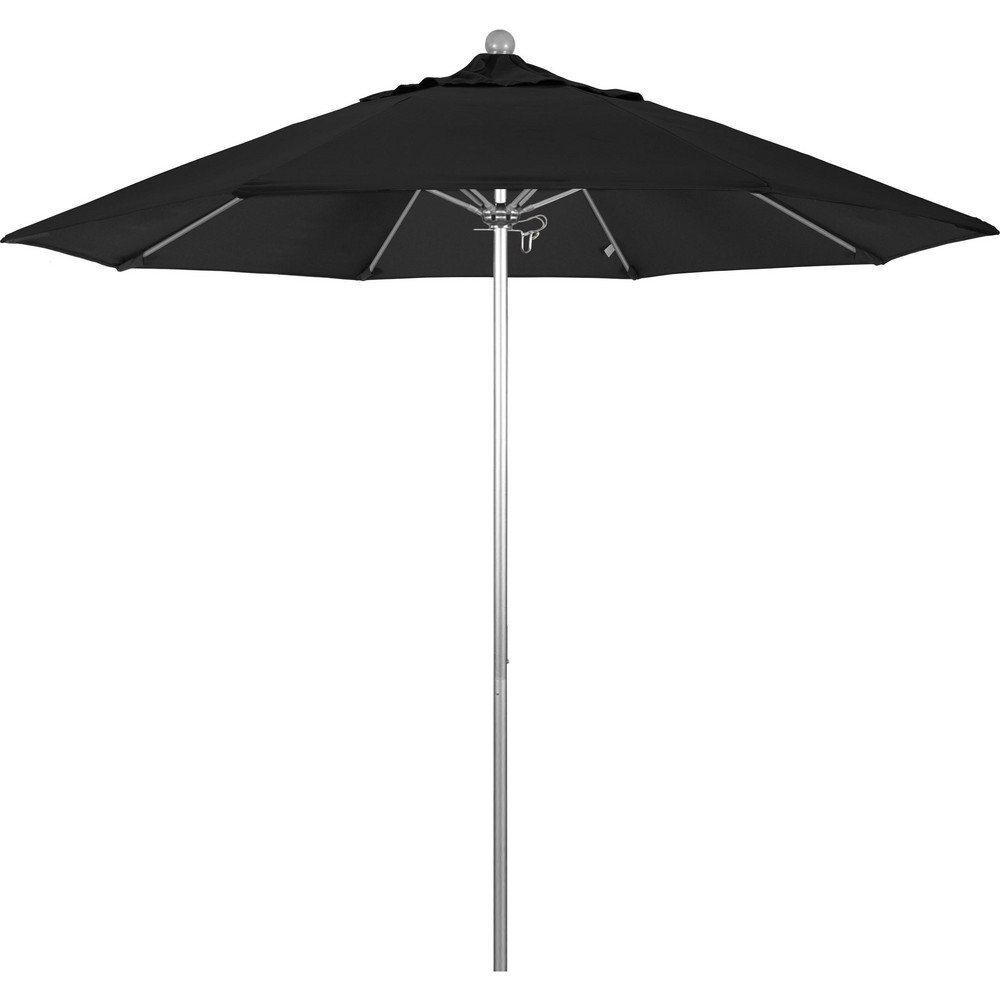 California Umbrella Patio Umbrella: 108" Dia, 8.583' High, Olefin, Black, Aluminum Frame - 194061627303