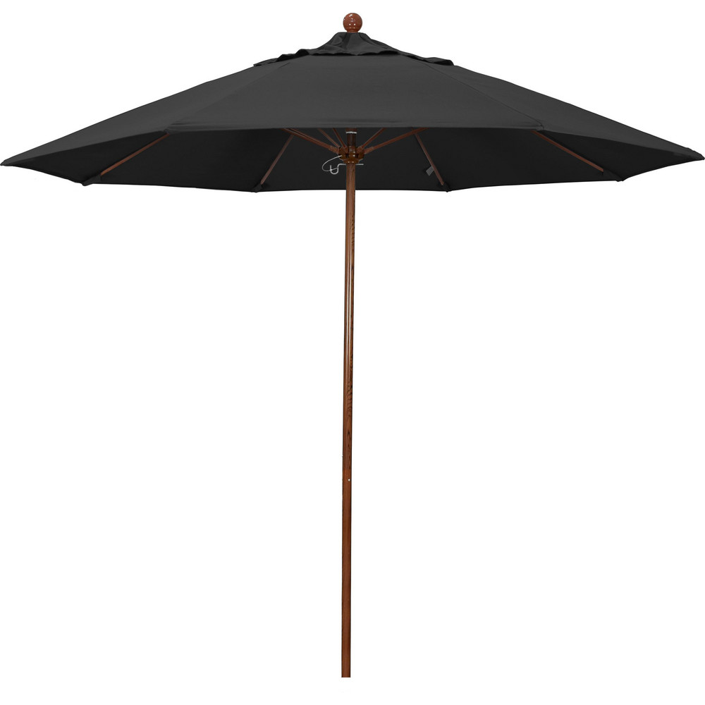 California Umbrella Patio Umbrella: 108" Dia, 8.583' High, Olefin, Black, Aluminum Frame - 194061627303