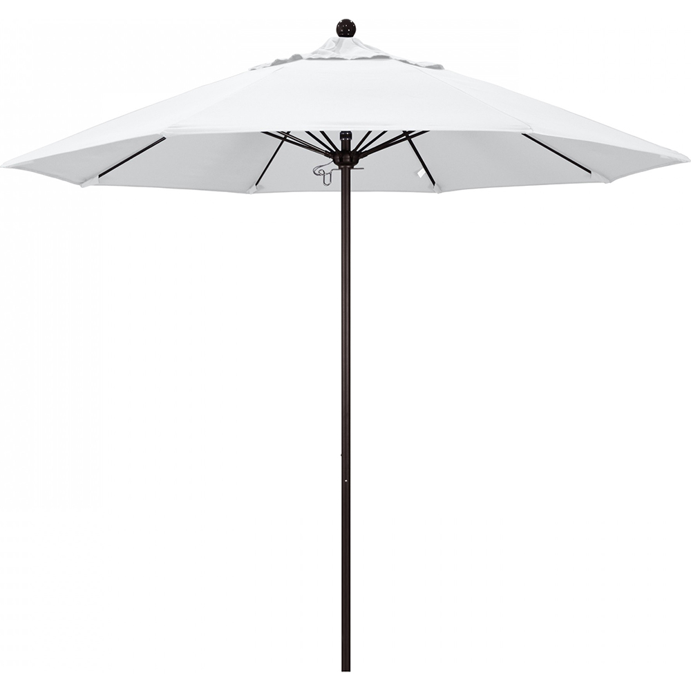 California Umbrella Patio Umbrella: 108" Dia, 9' High, Solution Dyed Polyester, White, Aluminum & Fiberglass Frame - 194061358115
