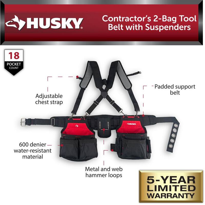 Husky Contractors 2-Bag Work Tool Belt with Suspenders - HD00166