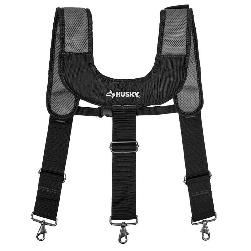 Husky 3-Bag 17 Pocket Black Framer's Suspension Rig Work Tool Belt with Suspenders - HD00145