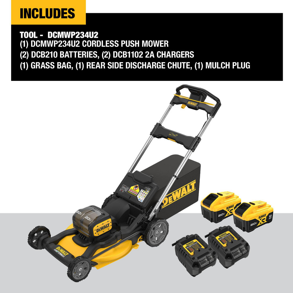 DeWALT Lawn Mowers: Mower Type: Walk Behind; Power Type: Battery; Cutting Width: 21 in - DCMWP234U2