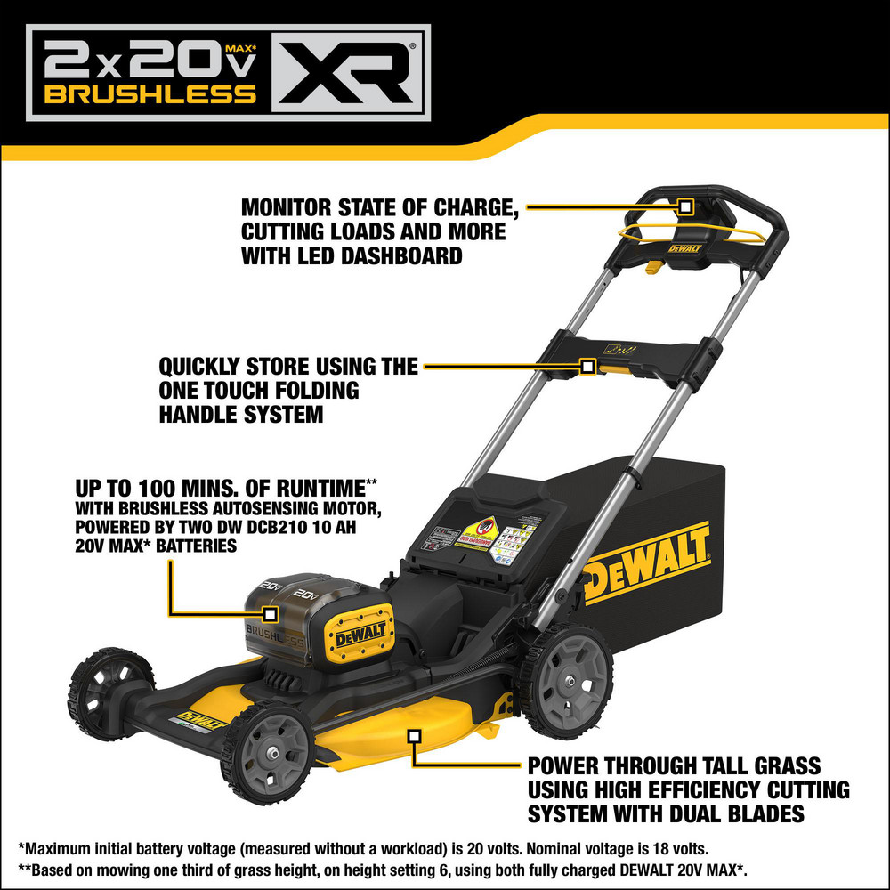 DeWALT Lawn Mowers: Mower Type: Walk Behind; Power Type: Battery; Cutting Width: 21 in - DCMWP234U2