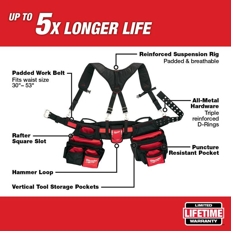 Milwaukee General Contractor Work Waist Tool Belt with Suspension Rig - 48-22-8120