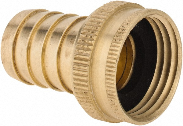 ANDERSON METALS Barb x Female Garden Hose Swivel: Female Hose to Barb, 3/4" GHT, Brass - 737046-0812