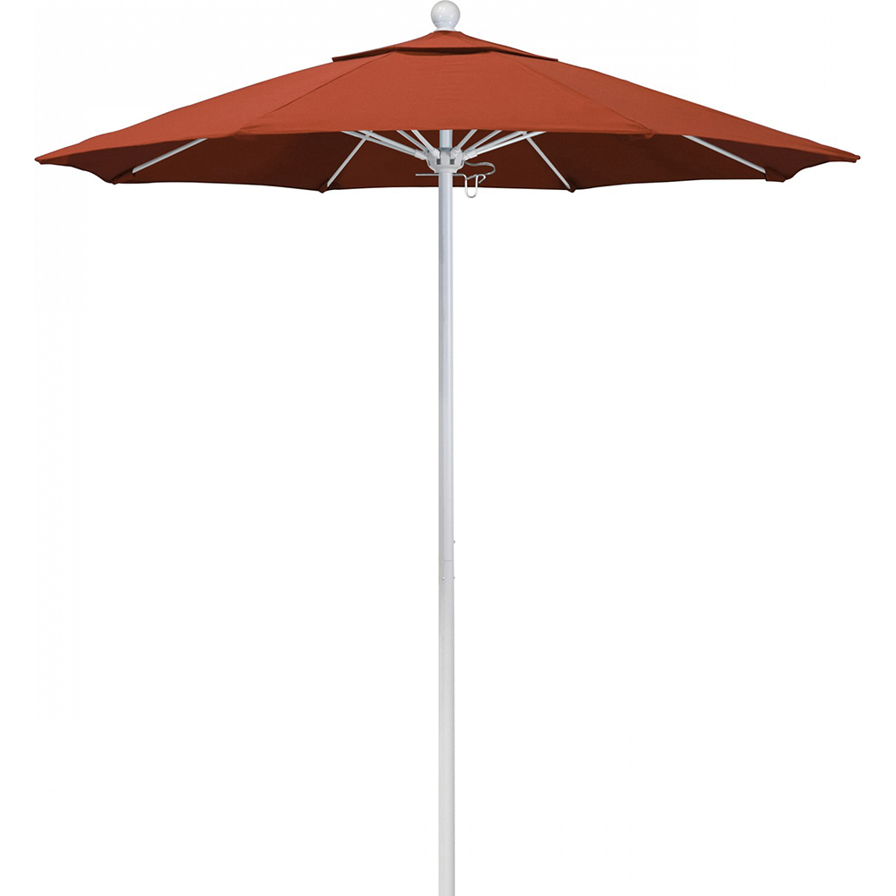 California Umbrella Patio Umbrella: 90" Dia, 7.5' High, Solution Dyed Polyester, White, Aluminum & Fiberglass Frame - 194061357897