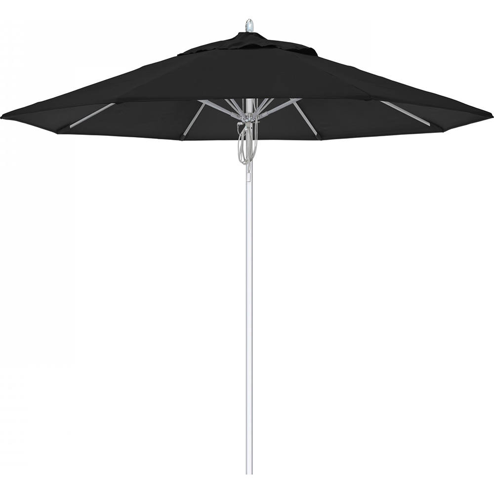 California Umbrella Patio Umbrella: 108" Dia, 9' High, Solution Dyed Polyester, Black, Aluminum & Fiberglass Frame - 194061358078