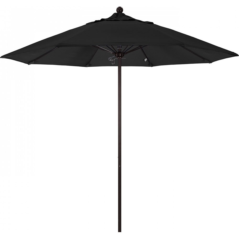 California Umbrella Patio Umbrella: 108" Dia, 9' High, Solution Dyed Polyester, Black, Aluminum & Fiberglass Frame - 194061358184