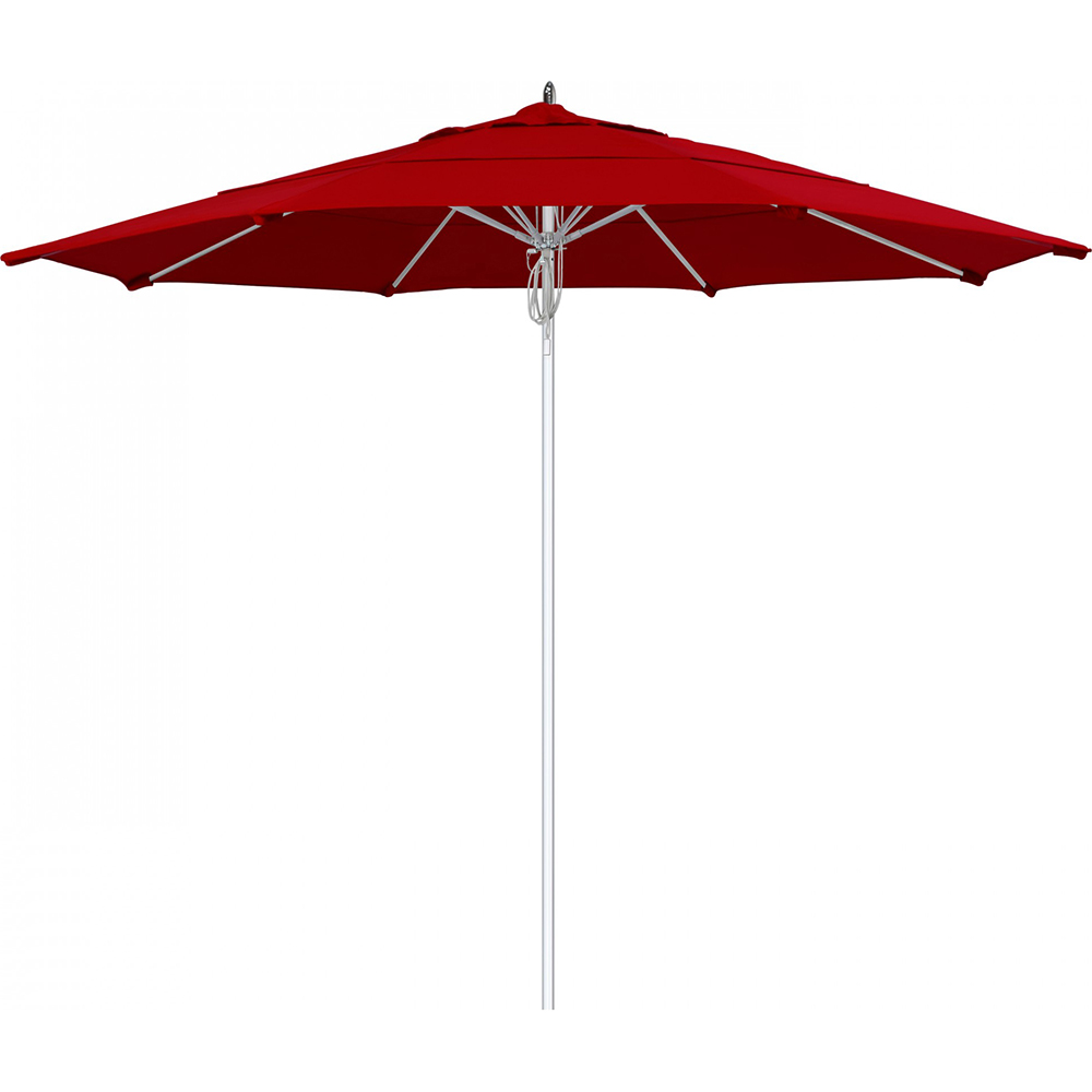California Umbrella Patio Umbrella: 132" Dia, 11' High, Solution Dyed Polyester, Red, Aluminum & Fiberglass Frame - 194061357255