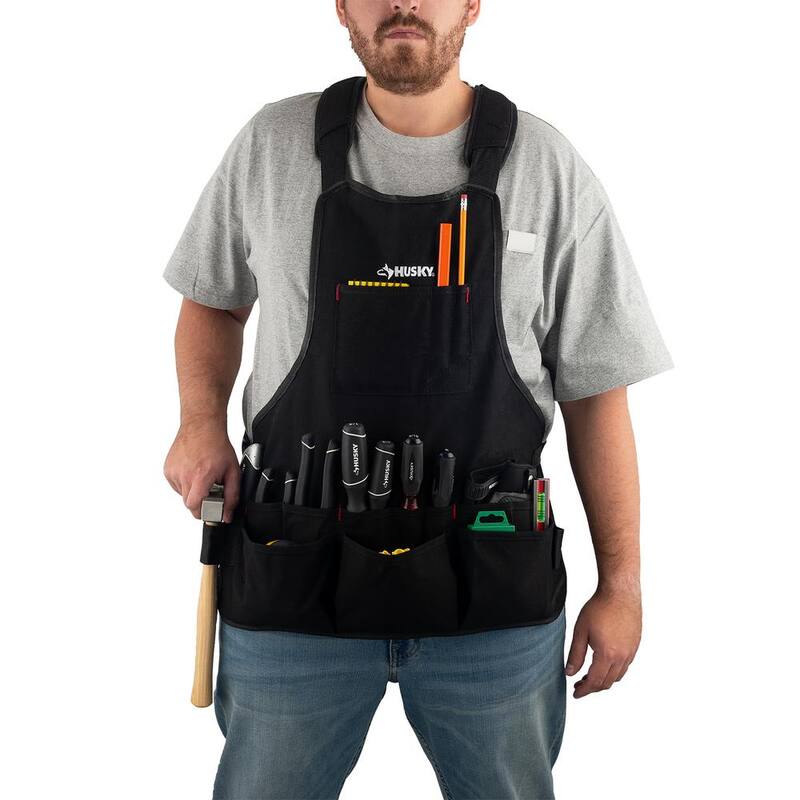 Husky 23 in. 16-Pocket Black Canvas Bib Tool Work Apron - HD00122-TH