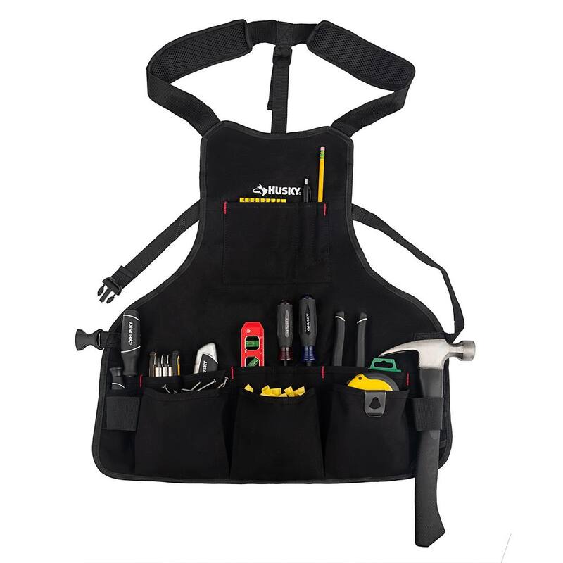 Husky 23 in. 16-Pocket Black Canvas Bib Tool Work Apron - HD00122-TH