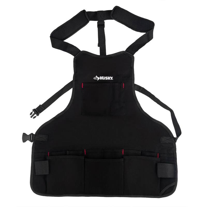 Husky 23 in. 16-Pocket Black Canvas Bib Tool Work Apron - HD00122-TH