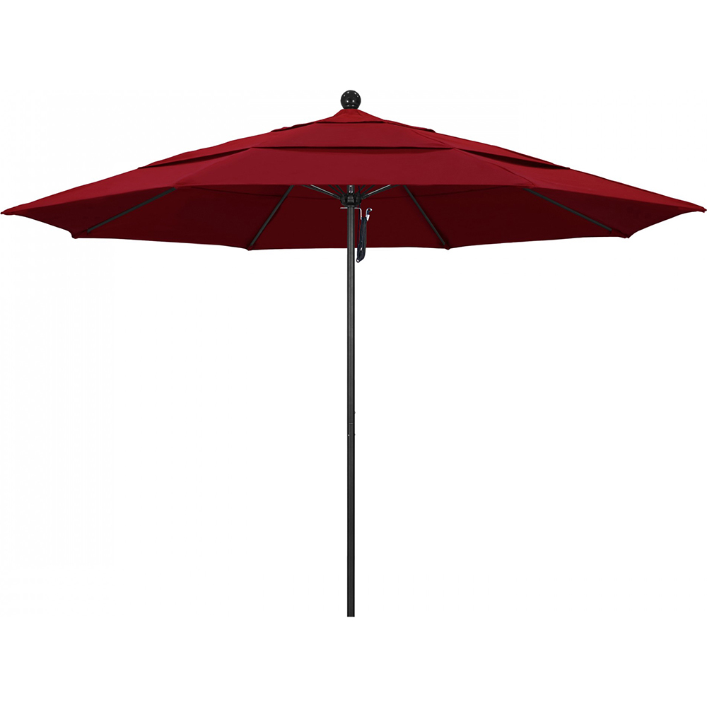 California Umbrella Patio Umbrella: 132" Dia, 11' High, Solution Dyed Polyester, Red, Aluminum & Fiberglass Frame - 194061357477