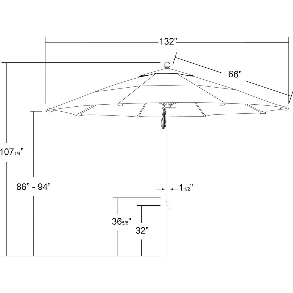 California Umbrella Patio Umbrella: 132" Dia, 8.917' High, Pacifica, Palm, Aluminum Frame - 194061619476