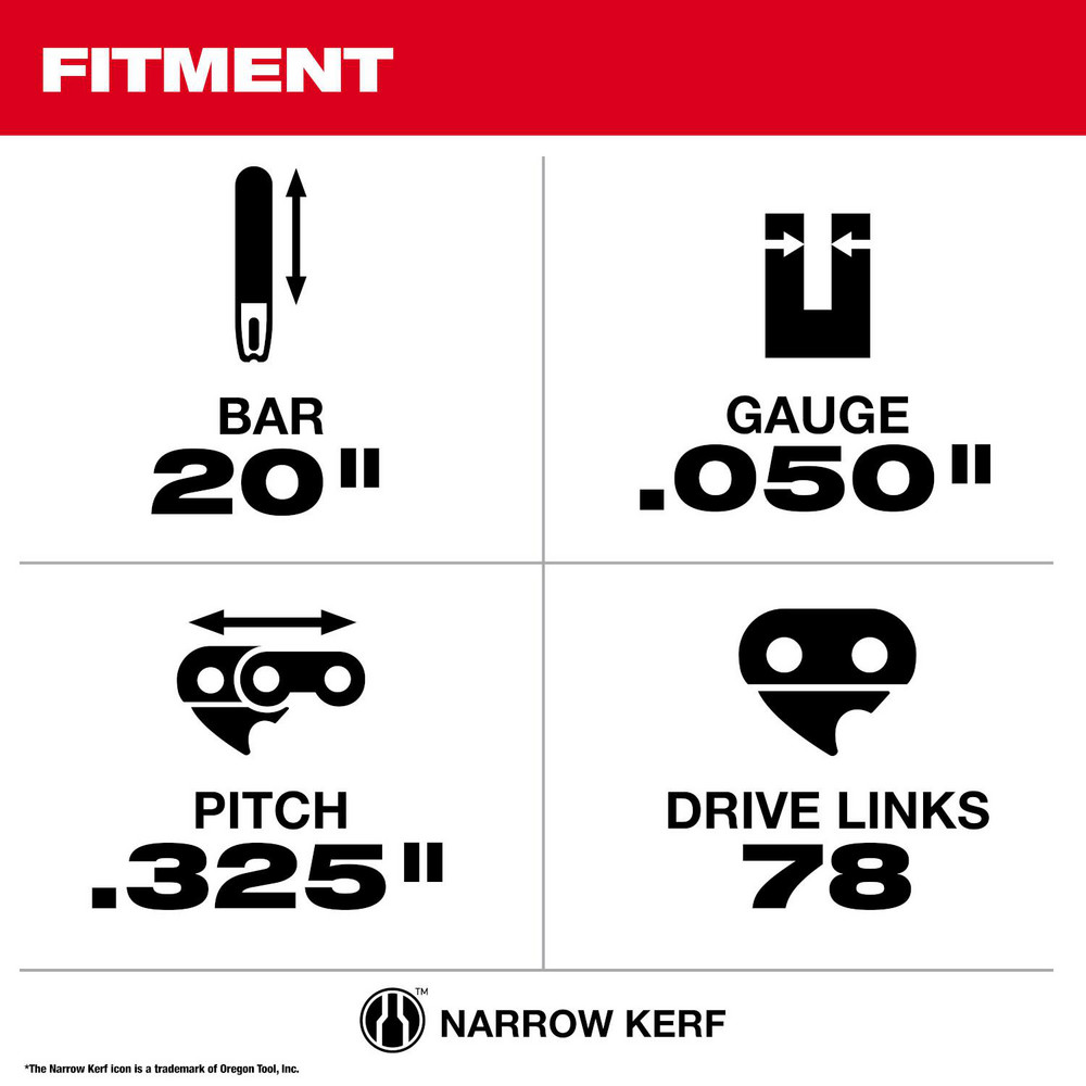 Milwaukee Tool Outdoor Power Equipment Accessories: Accessory Type: Saw Chain; For Use With: M18 FUEL™ 20" Dual Battery Chainsaw - 49-16-2752