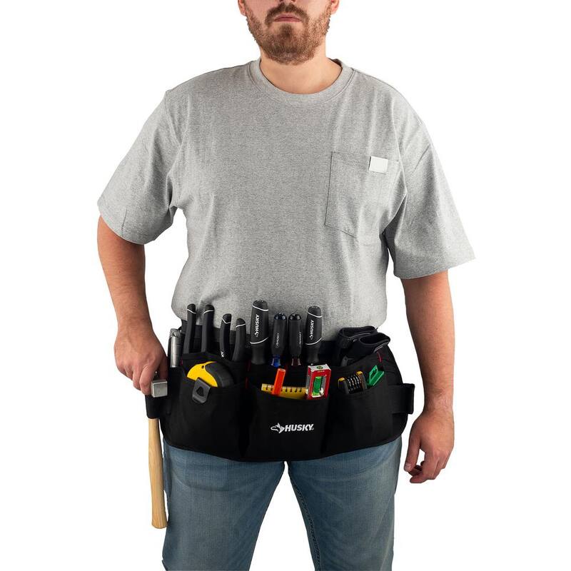 Husky 24 in. 13-Pocket Black Canvas Tool Work Apron - HD00121-TH
