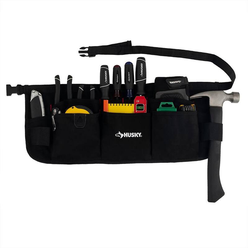 Husky 24 in. 13-Pocket Black Canvas Tool Work Apron - HD00121-TH