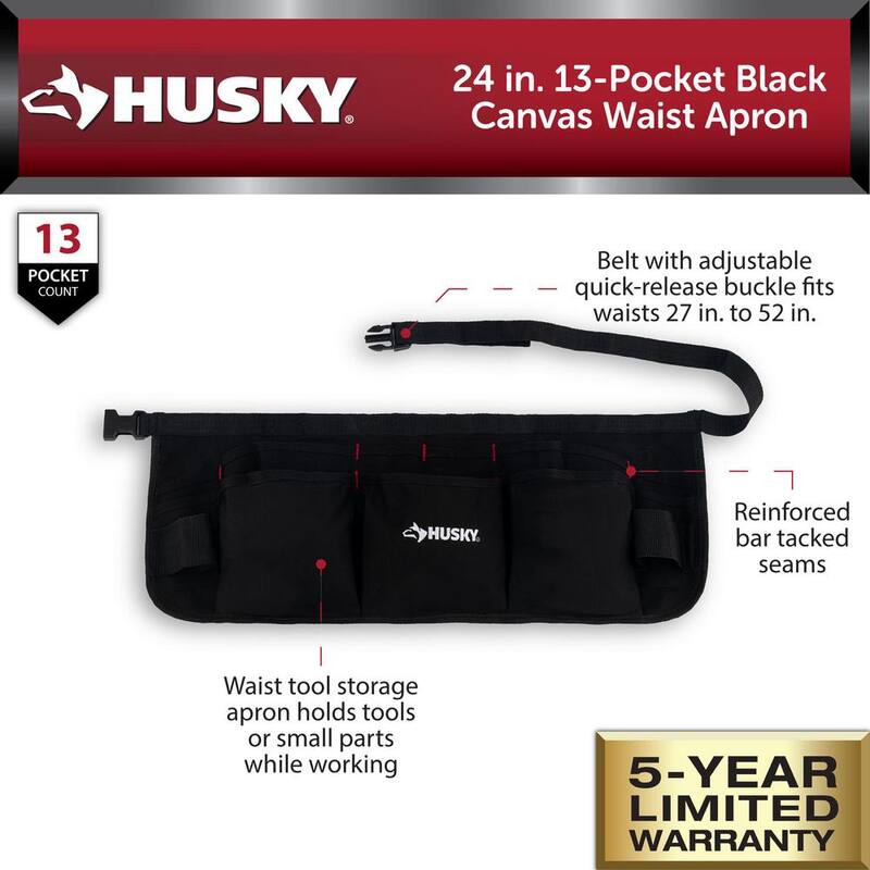 Husky 24 in. 13-Pocket Black Canvas Tool Work Apron - HD00121-TH
