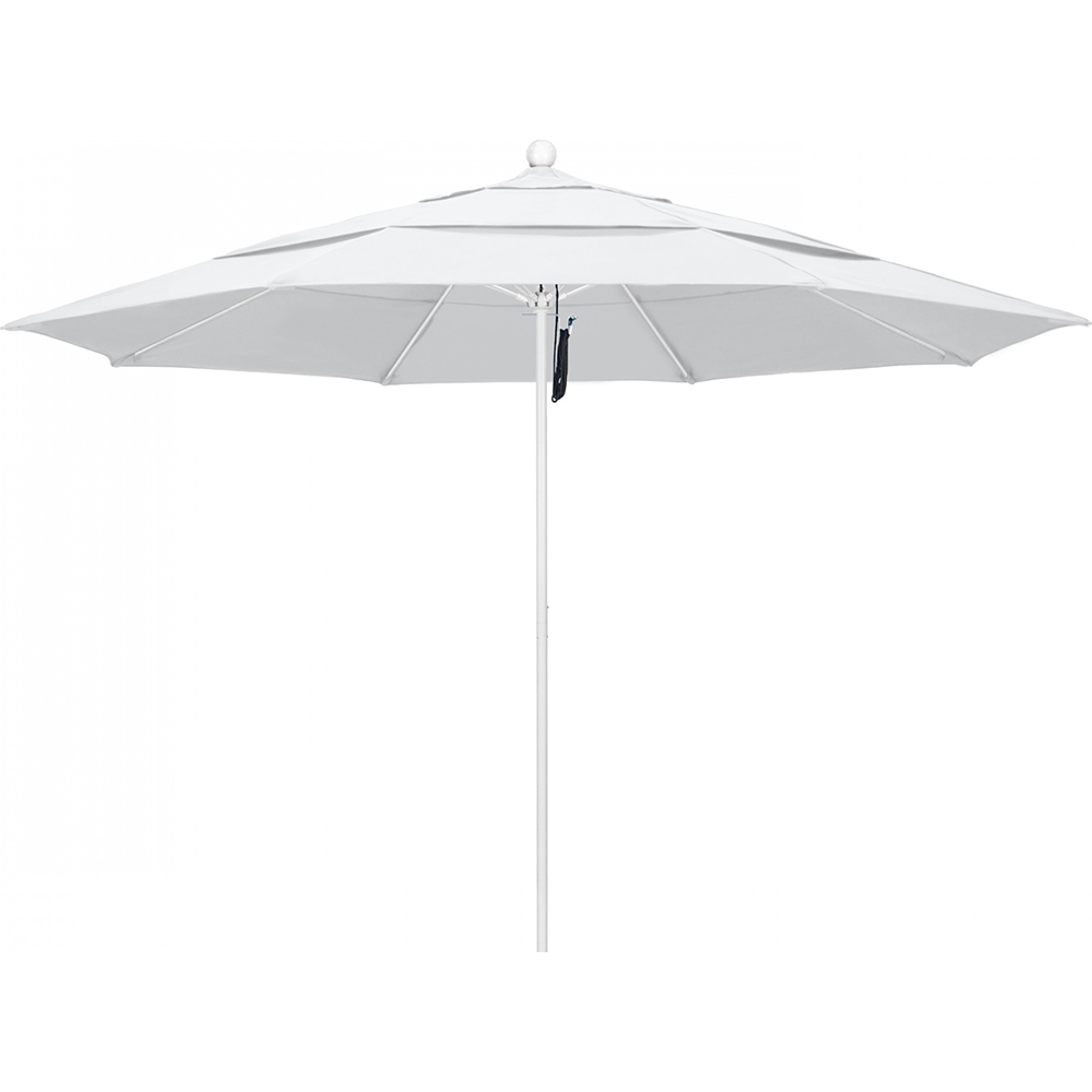 California Umbrella Patio Umbrella: 132" Dia, 11' High, Solution Dyed Polyester, White, Aluminum & Fiberglass Frame - 194061357446