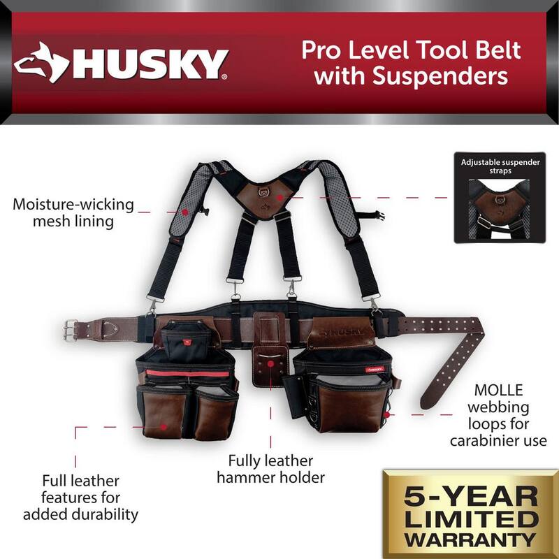 Husky Pro Level Work Tool Belt with Suspenders - HD55505-TH