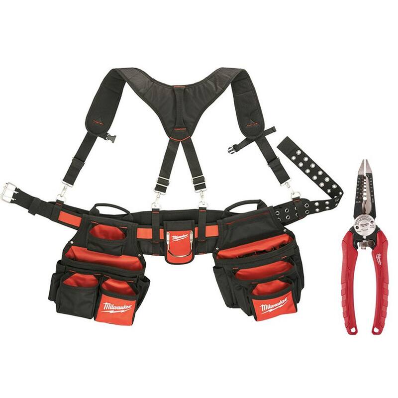 Milwaukee General Contractor Work Waist Tool Belt with Suspension Rig and 6-in-1 Wire Pliers - 48-22-8120-48-22-3079