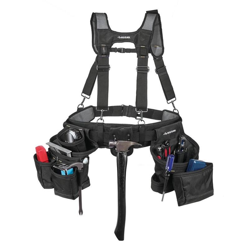 Husky 16-Pocket Black Carpenter's Tool Belt with Suspenders - HD00144
